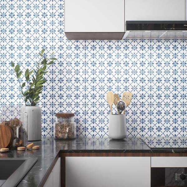 Moroccan Floor & Wall Tile Blue Floral 1 ft x 1 ft Ceramic Matte Finish - 8 mm